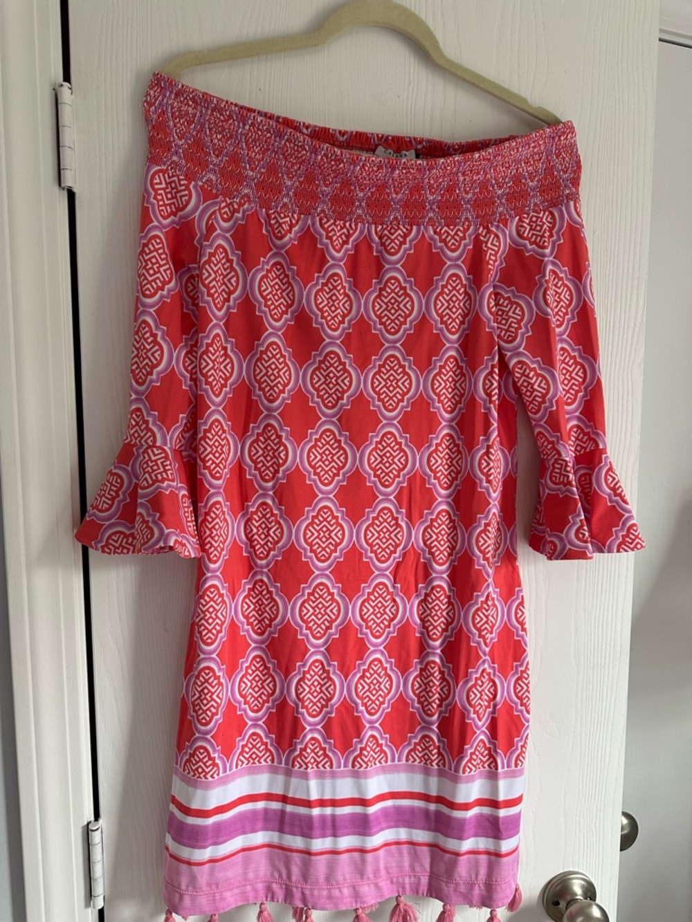 Cabana Life Coral & Pink Smocked Off-Shoulder Top